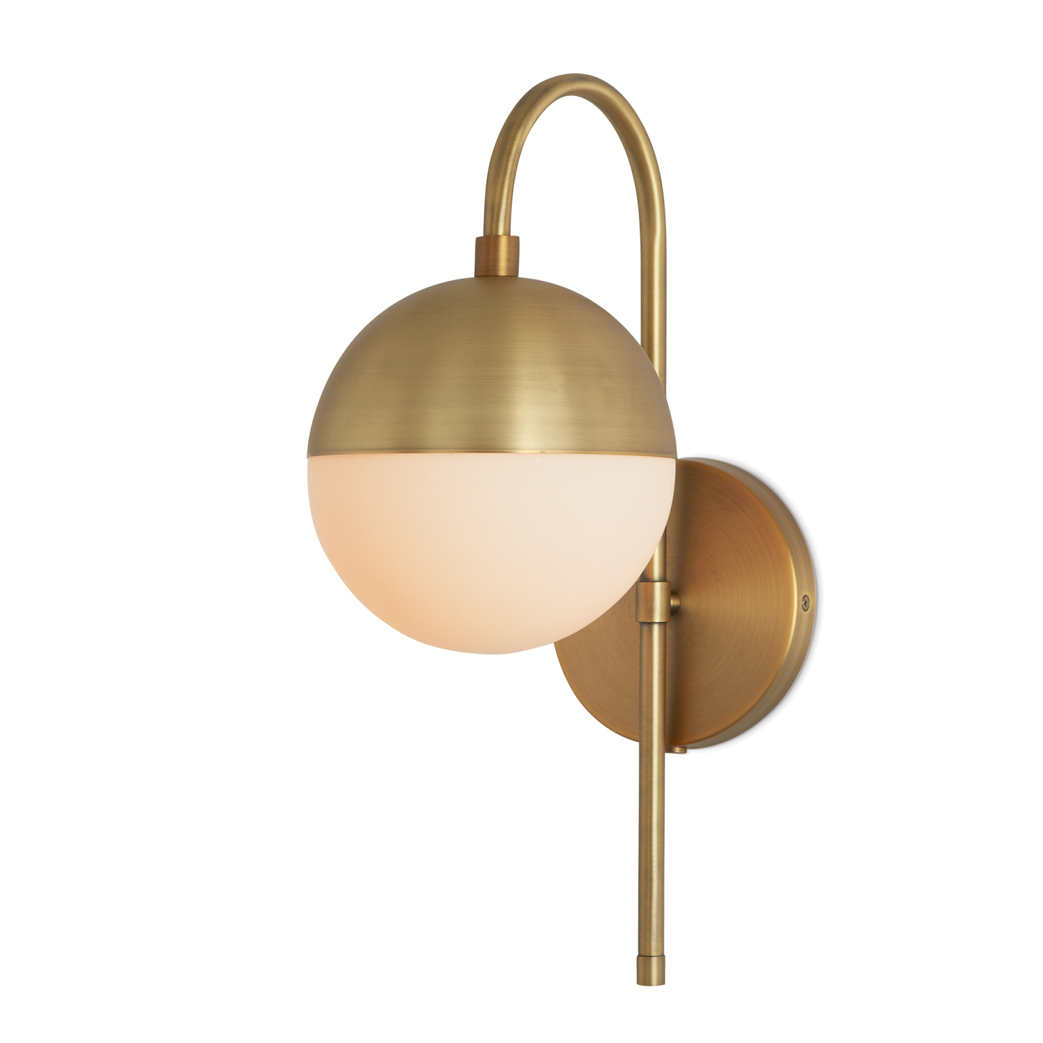 Open Box Powell LED Wall Sconce with Hooded White Globe, Aged Brass