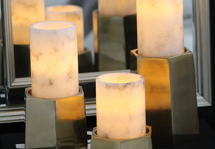Vena Marble Pillar Candles, Set of 3